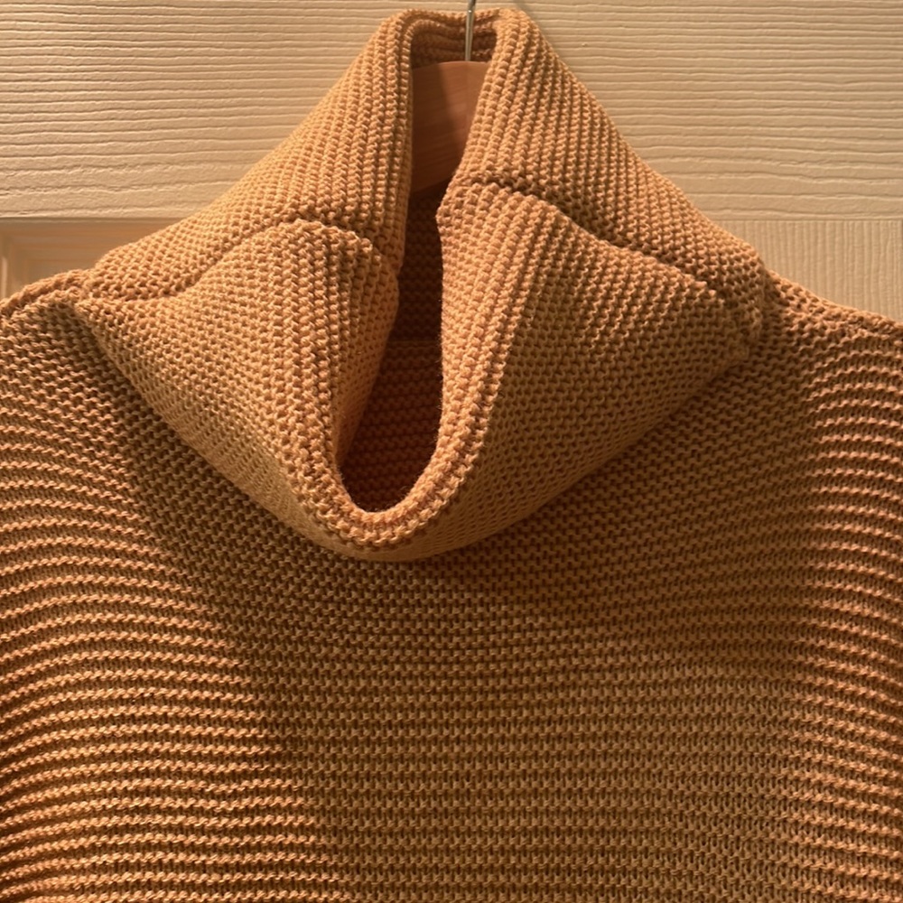Bohemian Mustard Tan Knit Turtleneck Cozy Pullover Rib Winter Trendy Sweater - Picture 5 of 8